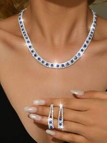 3件套恶魔之眼新娘女孩时尚水晶项链套装，性感珠宝套装，适合婚礼、生日礼物、日常佩戴。