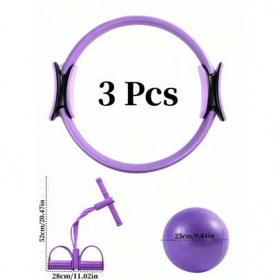 1 set/3 pezzi Set Pilates, Set Yoga, Anello Pilates, Fascia Elastica con 6 tubi (per squat e stretching), Palla Pilates, Set Pilates essenziale, Attrezzatura fitness, Set di allenamento per il modellamento del corpo da donna, Set Pilates universale, Fitness domestico, Fitness all'aperto