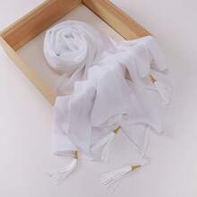 1pc Women's Pearl Pendant Tassel Chiffon Long Scarf Shawl Hijab Scarf