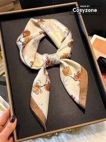 1 chiếc khăn vuông in hoa trang nhã, kích thước 27,6 inch, kiểu khăn bandana đa năng dành cho nữ, phù hợp cho phong cách thường ngày, đường phố, chống nắng ngoài trời, hoặc làm khăn trùm đầu trang trí. - màu nâu - Xem 1