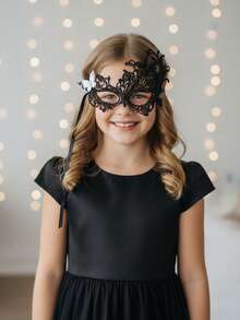 1pc Women & Girls Lace Butterfly Masquerade Half Face Mask, White Hollow Lace Mask, Party Mask, Parent-Child, Adult Female Personalized Mask, Masquerade - Black - View 3