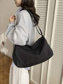 Large Capacity Nylon Short Trip Duffel Bag, Gym Bag, Yoga Bag, Student Back To School Luggage Bag, Unisex - Black - View 5