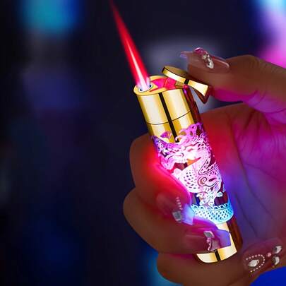 Pink Windproof Butane Lighter Featuring A 3D Dragon Engraving, Perfect For Gifts On Valentine'S Day, Christmas, Or Father'S Day. Fuel Not Included.