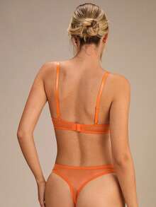 Enchnt 2pcs/Set Pink Romantic Padded Wire Bra & Panty Set For Women, Lingerie - Orange - View 6