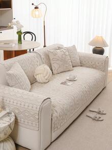 1件复古几何图案半磨砂提花沙发垫，新款毛绒座椅垫，宠物防抓，适用于1-4座沙发，四季通用，可机洗 - 米色 - 查看 6