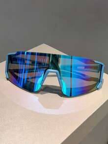 1pc Men's New Half-Frame Fashion Glasses, Dotted Painted Frame, Integrated Coated Lens Design, Wrap-Around Extra-Large Classic Style, Men's Fashion Accessory - Multicolor - View 15