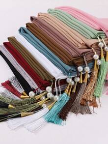 1pc Women's Pearl Pendant Tassel Chiffon Long Scarf Shawl Hijab Scarf