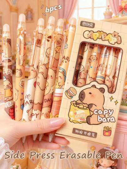 1pc/3pcs/6pcs Cute Cartoon Capybara Erasable Gel Pens, Random Pattern, Office/School Writing Gift Box Pens, Student Stationery Small Prize, Smooth Writing Quick-Drying, Daily Calligraphy Pen Tip, Learning Supplies, Birthday, Holiday, Party Gift, Capybara, Cute Stationery, Back To School
