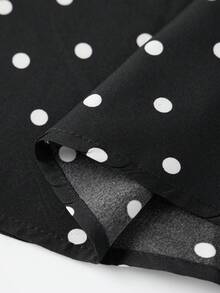 Vestido lencero de verano para mujer, sin mangas, con estampado de lunares, tirantes finos, espalda descubierta, largo, corte A, con bolsillos - Negro - Ver 6