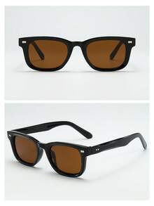 1pc Men's Rectangular Small Frame High-Quality Personalized Minimalist Fashion Fashion Glasses, Suitable For Parties, Travel, Casual, Beach, And Daily Use - Black Frame Tea Leaves - View 5