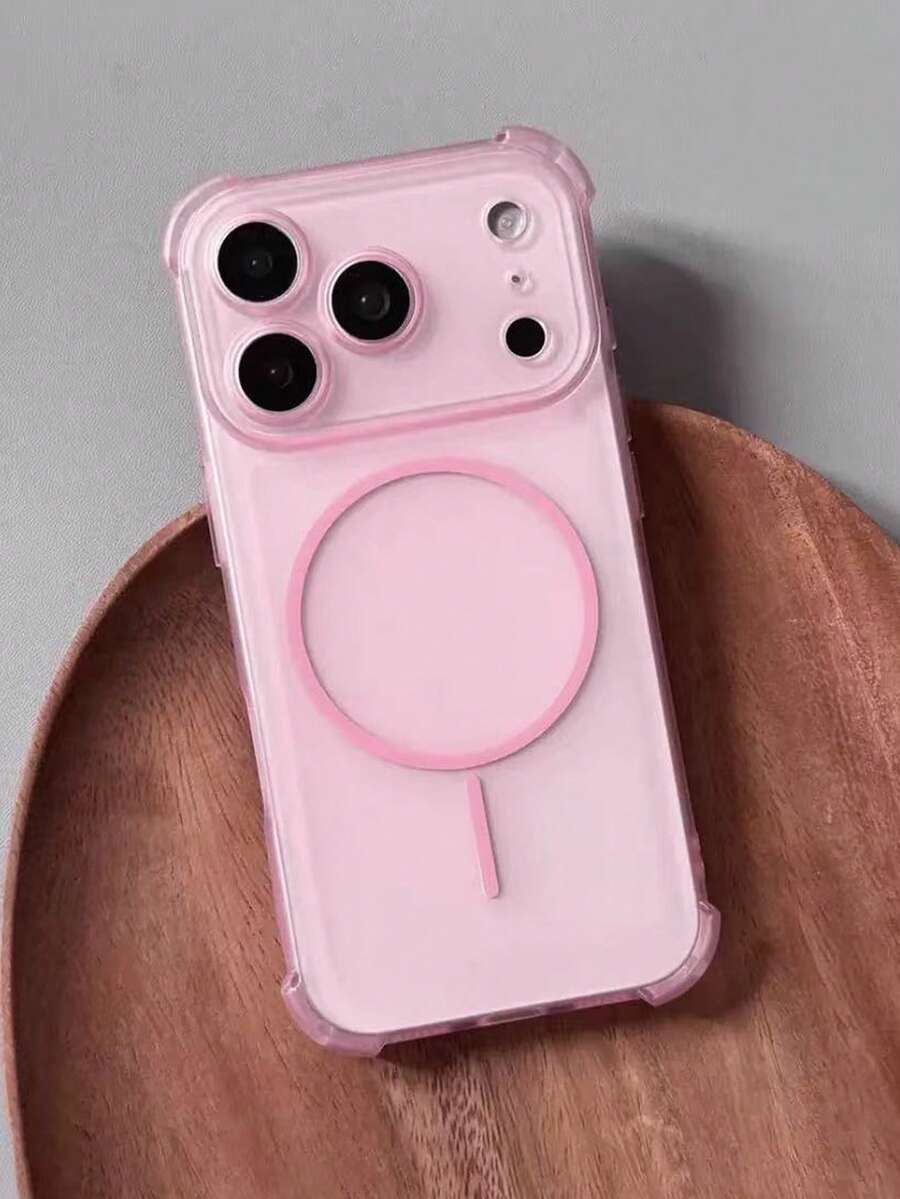 1pc Precise Hole Air Cushion Anti-Fall Magnetic Absorption Phone Case, Matte Pink Transparent Phone Case Compatible With IPhone 11/12/13, Magnetic Ring Wireless Charging Phone Case Compatible With IPhone 14/15/16, Pink Girly Phone Protective Case Compatible With IPhone 17/17Pro/17ProMax/Air Series, TPU Soft Phone Protective Cover Compatible With IPhone 15, Phone Case Compatible With IPhone 16, Phone Case Compatible With IPhone 17 Pro, Phone Case Compatible With IPhone 13 - View 1