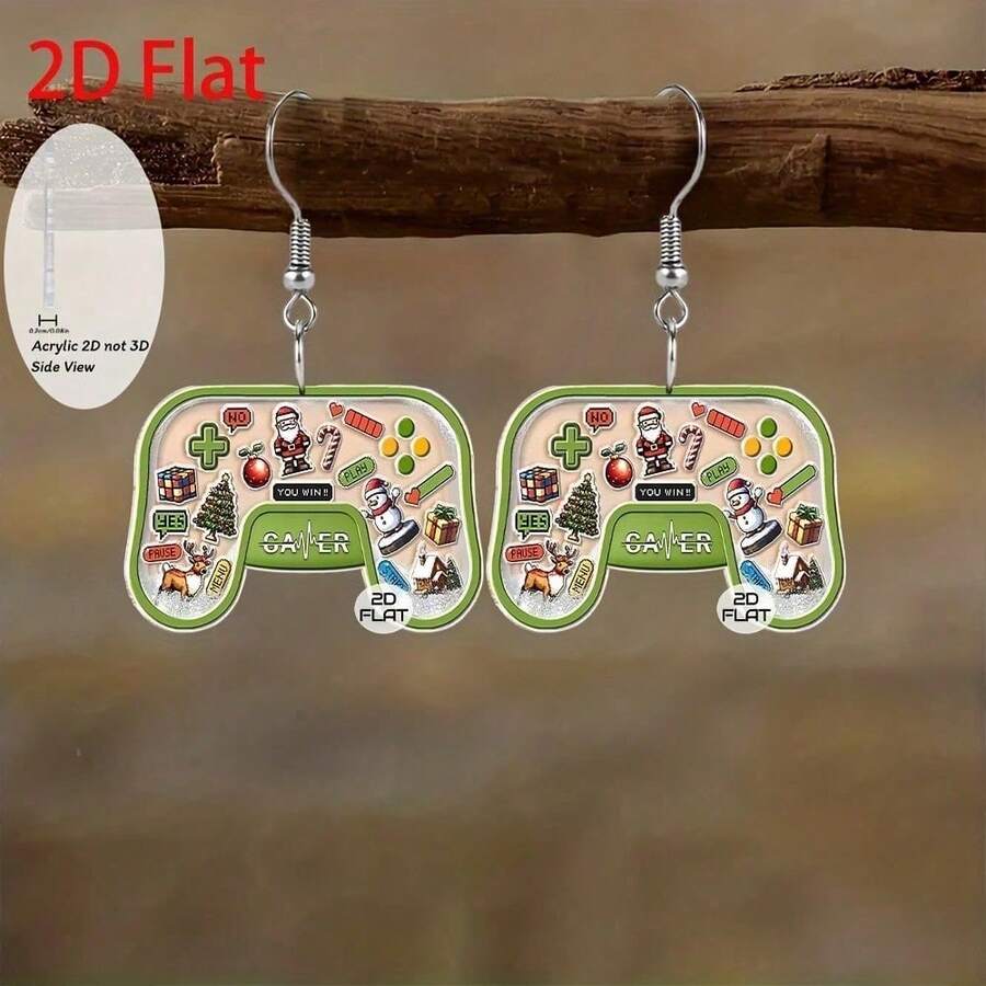 2D flat Christmas game controller, festive pendant earrings, fashionable jewelry, party gifts, holiday gifts for family and friends - Multicolor - Ver 1