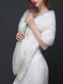 1pc Black & White Women's Fur Shawl, Suitable For Coats, Furs, Long Formal Dresses, Gowns, Daily Outerwear, Skirts - One Size - View 4