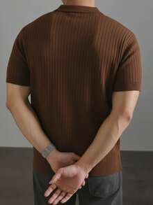 GRDR Men's Solid Color Short Sleeve Knit Sweater, Fashionable For Summer - Brown - View 3
