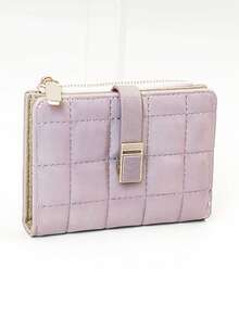2026 New Kids Wallet, Checkered Snap Closure Multi-Functional Coin Purse Card Holder Zipper Pouch - Mauve Purple - View 5