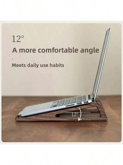 1 Peça Suporte Portátil e Dobrável para Laptop de Madeira - Ajuste de Ângulo Ergonômico (12°), Com Design de Ventilação, Bandeja Triangular de Madeira Adequada para Tablets e Mini Laptops, Design Compacto, Acabamento em Grão de Madeira Natural