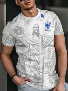 男士圆领印花休闲短袖T恤 - 白色 - 查看 5