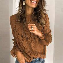 Plus Size Women Elegant Lace Floral Hollow Out Semi-Sheer T-Shirt, Romantic Fashionable Outgoing Top, Round Neck, Flared Cuff, Suitable For Spring/Summer Outing, Party, Valentine's Day - Burnt Orange - View 3