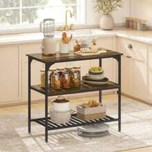 Baker's Rack, 3-Tier Kitchen Shelf With Steel Frame, Rustic Brown And Black - Camel - View 2
