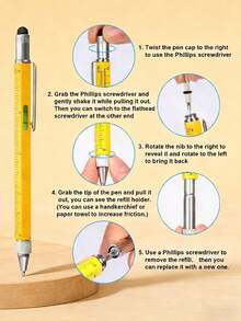 2/1Pc High-Quality Compact 6-In-1 Multifunctional Tool Pen - Strong Magnetic Cross-Head & Flathead Screwdriver Bits, Smooth Writing Ballpoint Pen, High-Sensitivity Stylus, Precision Ruler, Mini Bubble Level, All-In-One Pocket Gadget For Home Repair - Multicolor - View 5