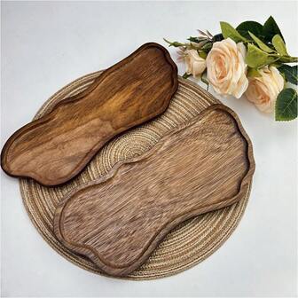 Wooden Serving Tray, Wooden Fruit Plate, Solid Wood Dessert Plate, Multi-Purpose Snack Plate, Decorative Fruit Plate, Washable Food Plate, Coffee Cup Saucer, Tea Cup Saucer, Cake Plate, Household Cheese Plate, Creative Bread Plate, Room Decor, Kitchen Decor, Family Gathering Serving Tray, Storage Tray