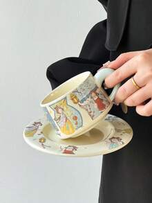 1件套卡通陶瓷咖啡杯碟套装，韩式ins风手绘可爱马克杯，生日、节日、派对的理想礼物，适合女性、同学、朋友以及商业咖啡杯。 - 彩色 - 查看 15