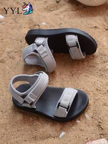 New Fashion Summer Baby Comfortable Hook And Loop Non-Slip Wear-Resistant Beach Sandals, Solid Color Lightweight Stylish Easy To Match, Minimalist Style, Campus Style, Casual Sports Sandals, Suitable For Daily Wear - Grey - View 2