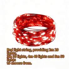 2m/20 piezas, 3m/30 piezas, 4m/40 piezas, 5m/50 piezas Luces de hadas LED, alimentadas por batería, adecuadas para bodas, vacaciones, dormitorio, fiesta, ambiente, mesita de noche, habitación, iluminación decorativa - Rojo - Ver 14