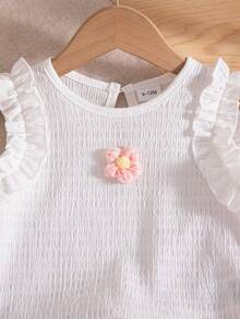 Summer Baby Girls Cute White Floral Sleeveless Top & Pink Bow Wide Leg Loose Pants Casual Outfit - White - View 8