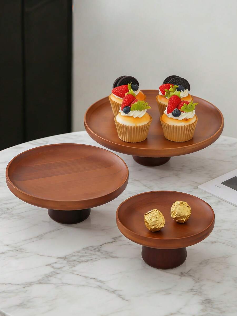 1 pieza Soporte para pastel de bambú con base, bandeja para exhibir postres, frutero multifuncional, adecuado para decoración de mesa de comedor, uso doméstico y de cocina, apto para el Ramadán