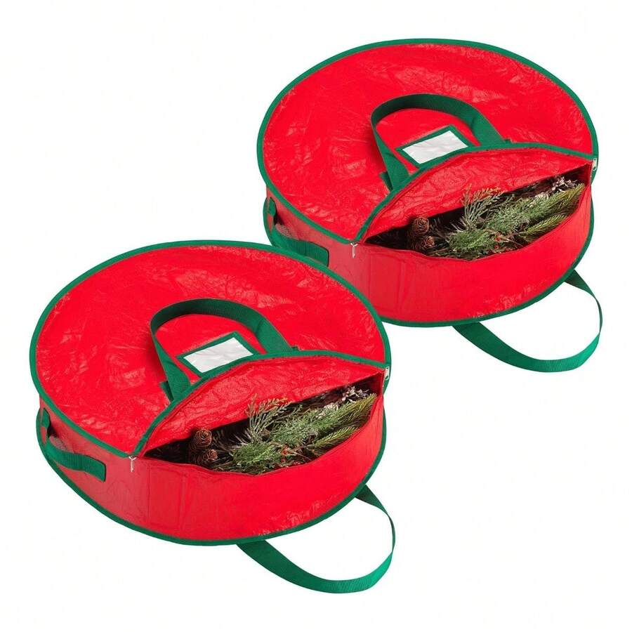Tendencia2 Pcs Bolsa Organizadora Para Guardar Coronas Navideñas AsasCalidad premium - Verde - Ver 1