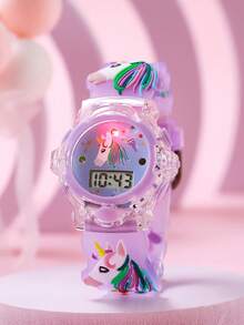 1pc Kids Cute 3D Unicorn Print Silicone Strap Quartz Watch, Suitable For Birthday Gift, Year-End Promotion, Singles' Day, Halloween Gift - Purple - View 3