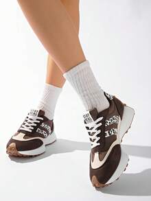 Tênis de Plataforma da Moda Feminina, Design de Sola, Sapatos de Caminhada Respiráveis e Estilosos, Suporte Confortável, Adequado para Uso Diário e Exercícios, Sapatos Esportivos, Sapatos Casuais. Lembrete Amigável: O Tamanho é Pequeno, Faça o Pedido de Um Tamanho Acima do Seu Tamanho Normal. - Café - Visão 5