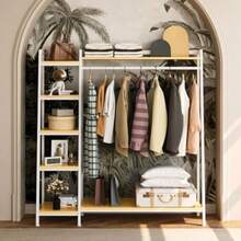 CYPerchero Para Ropa con 5 Estantes Para Colgar Ropa Madera con Estantes armarios para ropa Perchero Para Ropa de Metal Independiente Blanco Blanco - Blanco - Ver 2