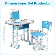 Juego de mesa y silla de estudio ergonómica ajustable - Marco de metal duradero, azul y blanco, ideal para el hogar, la escuela o el entrenamiento, escritorio escolar | Altura ajustable | Diseño ergonómico, mesa de estudio CINTHYA MX Azul - Celeste - Ver 3