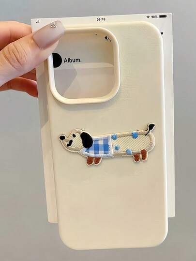 GUCADI 多巴胺彩色柔软简约韩式刺绣3D腊肠犬优雅亲肤防摔软手机壳，兼容苹果手机