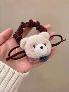 1pc Children's Cute Minimalist Cartoon Plush Bear Hair Scrunchie, Versatile Elegant Charming Ponytail & Bun Hair Accessory For Girls - Multicolor - View 10