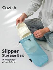 1个轻便尼龙防水防尘抽绳拖鞋收纳袋,便携式旅行行李整理袋,可重复使用和水洗,适合运动、居家和旅行,男女通用,旅行鞋袋,抽绳鞋套,旅行必备,邮轮必备,度假必备 - 彩色 - 查看 2