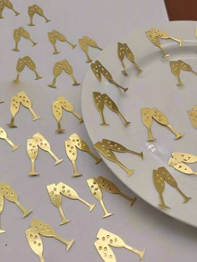 50pcs Gold Paper Champagne Cup Shaped Confetti, Luxury Birthday Wedding Holiday Decoration Paper Confetti, Tabletop Scattering Decor Material, Creative Celebration Supplies, Suitable For Birthday Party Decoration And Celebration, Valentine's Day, Mother's Day, Teacher Reward, Wedding Venue Throwing Confetti, Single Party For Men And Women, Graduation Party, Back To School Season, Theme Party, Retirement Party, Anniversary, Housewarming Party, Restaurant Tabletop Decor