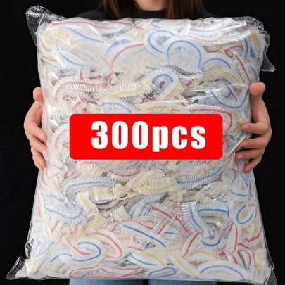 300个加厚食品保鲜袋，带彩色食品盖，塑料包装膜，PE保鲜袋，适用于厨房储存、家庭塑料包装、食品接触和剩菜储存。