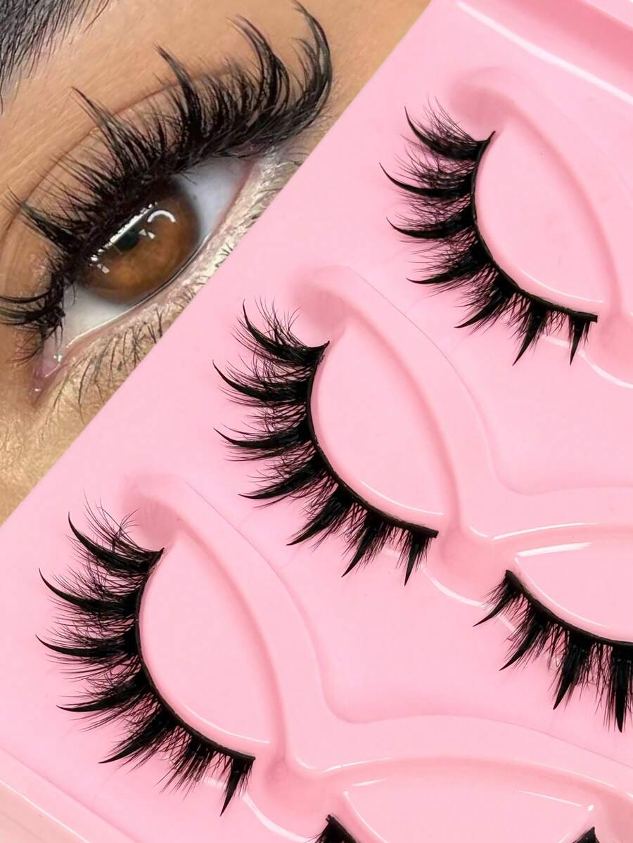 3 Pairs Cat Eye Lashes Spiky Wet Look False Eyelashes 3D Tail Elongated Eyelashes Natural Look Manga Lashes Wispy Fake Lashes Cosplay Anime Lashes Thai Style Eyelash Extension,Suitable For Daily Dating,Masquerade Party - Cat Eye Lashes - View 1