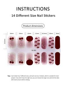 1张14片半固化凝胶美甲贴纸，超长指甲油贴纸，亮面凝胶封层，粉色炸弹美甲用品 - 中紫紅色 - 查看 4