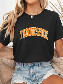 Vintage Tennessee Retro TN Graphic T-Shirt 100% Cotton Short Sleeve Crew Neck Varsity Style Collegiate Font State Pride Souvenir Gift For Men Women Unisex Soft Breathable Casual -4 - 黑色3 - 查看 3