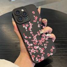 黑色粉色极简TPU时尚手机壳，1个装，极简樱花图案天使眼软TPU保护壳，兼容 17/11、16 Pro Max、16 Pro、16、15 Pro Max、14 Pro Max / Galaxy S25系列、A16 / Honor X6A、X7B、X8B / 13C、Note 13，春季礼物 - 黑色 - 查看 4