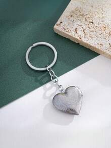 1pc 304 Stainless Steel Heart-Shaped Pendant Keychain, Handmade Heart-Shaped Small Box Fairy Tale Keyring Gift For Her - Silver - View 10