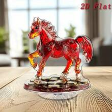 2D亚克力桌面摆件 - 旋转红马，带硬币底座，无需电源，办公休闲，室内/室外家居装饰，中国新年礼物，爱马人士礼物，2D平面 - 多色1 - 查看 5