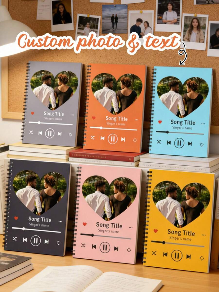 1pc Customized Lyric Spiral Notebook-Personalized Music Spotify Notebook With Couple And Text,Travel Journal,Meeting Planner,Couple'S Anniversary Gift,Lover Gifts,Birthday Gifts For Friend,Customized School Office Notebooks,Wedding Gifts,Valentine'S Day Gifts - Multicolor - View 1