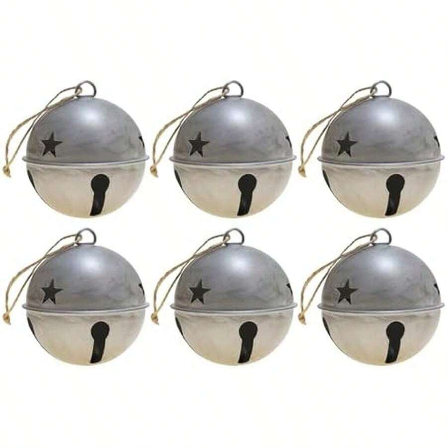 Haute Decor - Adornos de cascabel, 8.5 cm de diámetro, paquete de 6 - Plata - Ver 1