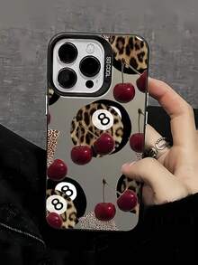 1 pieza Funda de teléfono con estampado de leopardo y cereza de 8 patrones, protección antirraídas y energética en color negro, personalizada compatible con Apple 16 Pro Max, 17/16/15/14 Plus, 13/12/11, Air, y serie compatible con Samsung - Multicolor - Ver 2