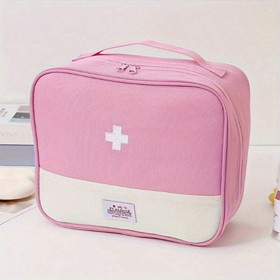 1 Extra-Large First Aid Kit Storage Bag - Durable Oxford Cloth Multi-Compartment Portable Medicine And Emergency Supplies Storage Case, Suitable For Home, Travel, Camping, And Office Use - Hồng - Xem 1